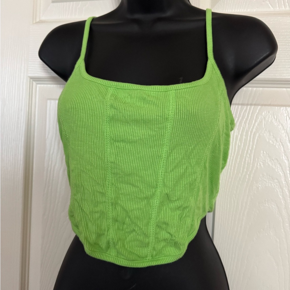Bozzolo Lime Green Ribbed Tank Crop Top